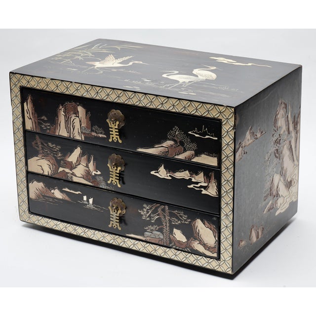 Black Vintage Asian Hand Carve Jewelry Box For Sale - Image 8 of 10