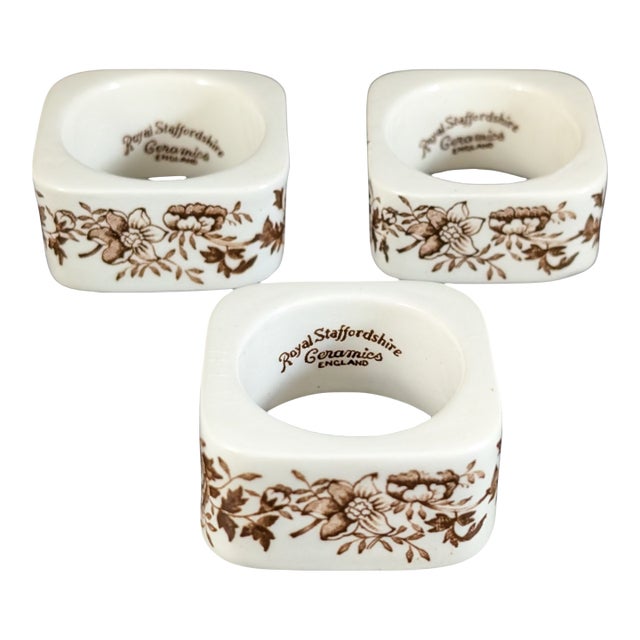 Mid 20th Century Royal Staffordshire Tonquin Brown Ceramic Napkin Rings - Set of Three For Sale