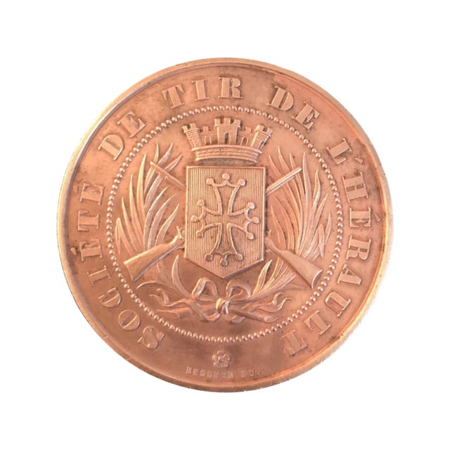 Mid 20th Century Large French Medal Award Coin: Societe De Tir De L’Herault (Shooting Riflery) For Sale - Image 4 of 4