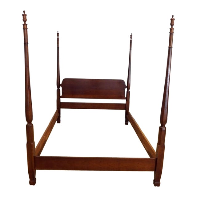 Late 20th Century Four Poster Solid Cherry Full Size Bedframe With Finials For Sale