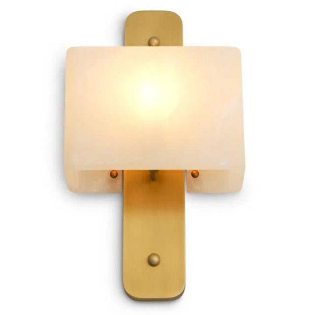 Antique Modernist Brass & Alabaster Wall Lamps, Set of 2 For Sale - Image 4 of 10