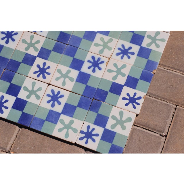 1900s Set of Sixty Antique Tiles, Green, Dark Blue and White, Portuguese For Sale - Image 13 of 18