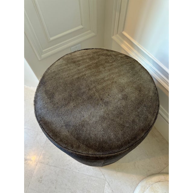 Metal Vintage Hair-on-Hide & Brass Plinth Stool /Ottoman by Arteriors For Sale - Image 7 of 11