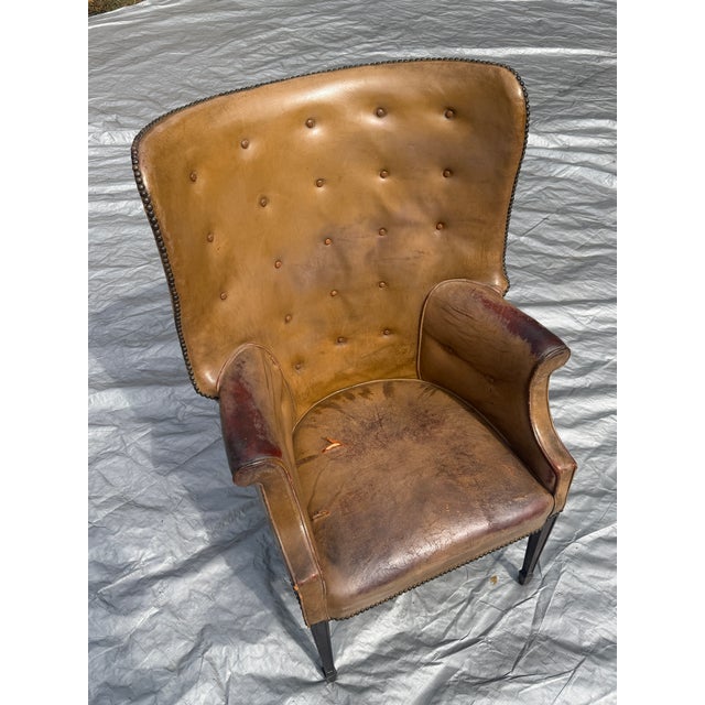 Cinnamon Mid 19th Century Napoleon III / Regency Leather Wing Chair For Sale - Image 8 of 9