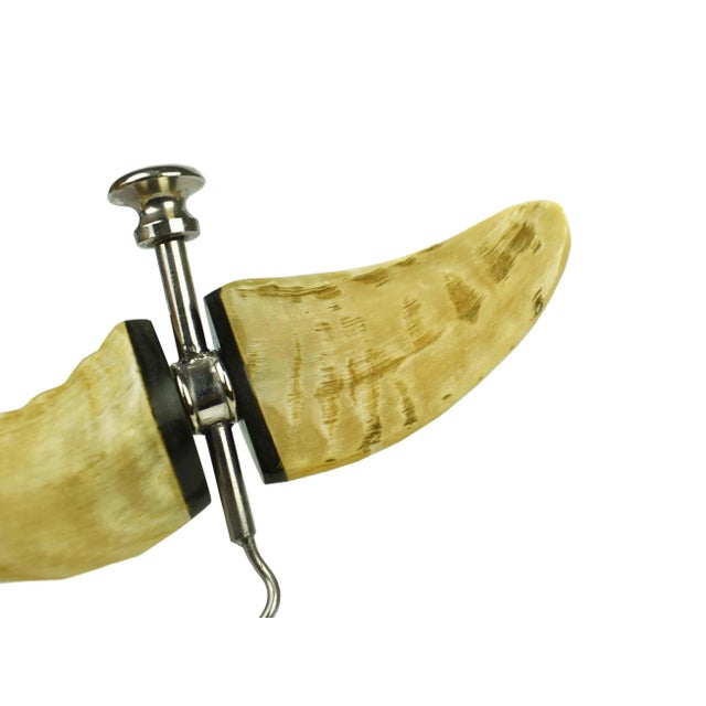 Mid-Century Modern Late 20th Century Corkscrew Wine Bottle Opener With Natural Ram Horn Handles For Sale - Image 3 of 4