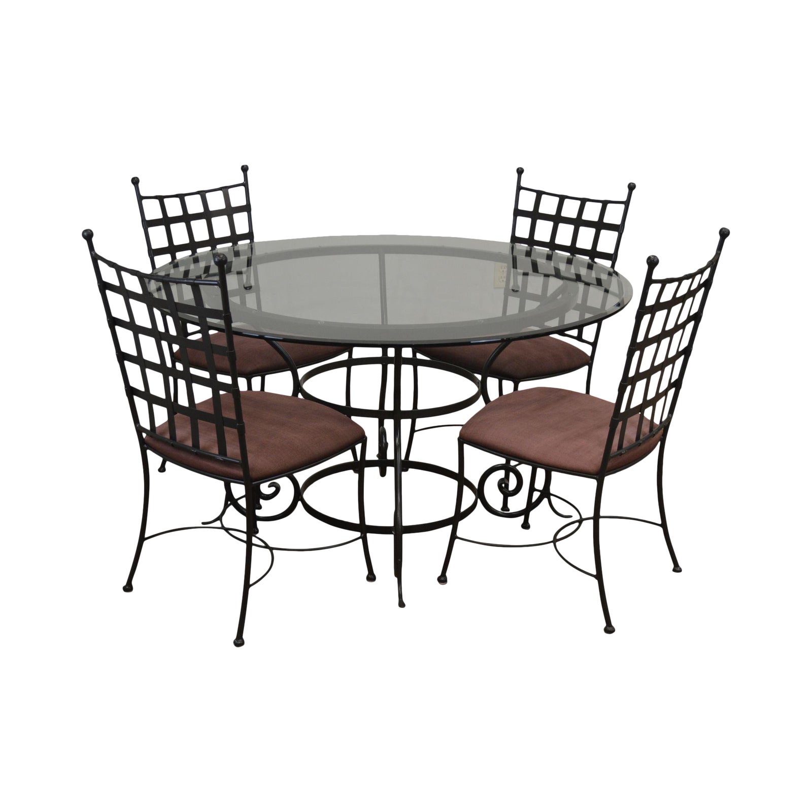 Charleston Etrusche Iron Round Glass Top Dining Table + 4 Chairs Set Chairish
