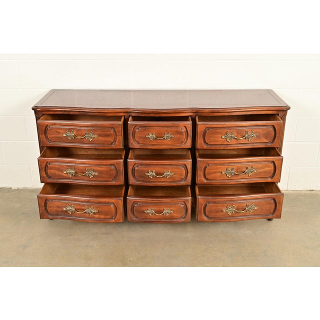 Late 20th Century Century Furniture French Provincial Louis XV Carved Cherry Wood Triple Dresser For Sale - Image 5 of 13