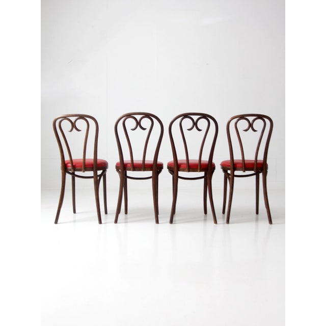 Farmhouse Vintage Mid-Century ZPM Radomsko Bentwood Dining Chairs Set of 4 With Red Seats For Sale - Image 3 of 18