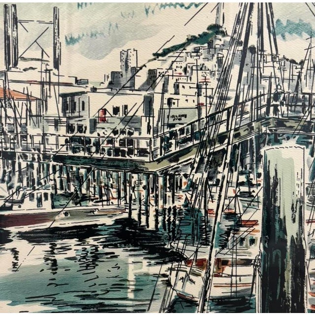 Mid-Century Modern 1950s John Hayman Framed Signed Drawing Fisherman's Wharf San Francisco Ships For Sale - Image 3 of 5