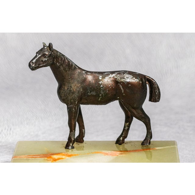 Wonderful Antique Cast Metal Horse and Onyx Stone Catchall Jewelry Desk Dresser Home Equestrian Country Decor For Sale - Image 4 of 12