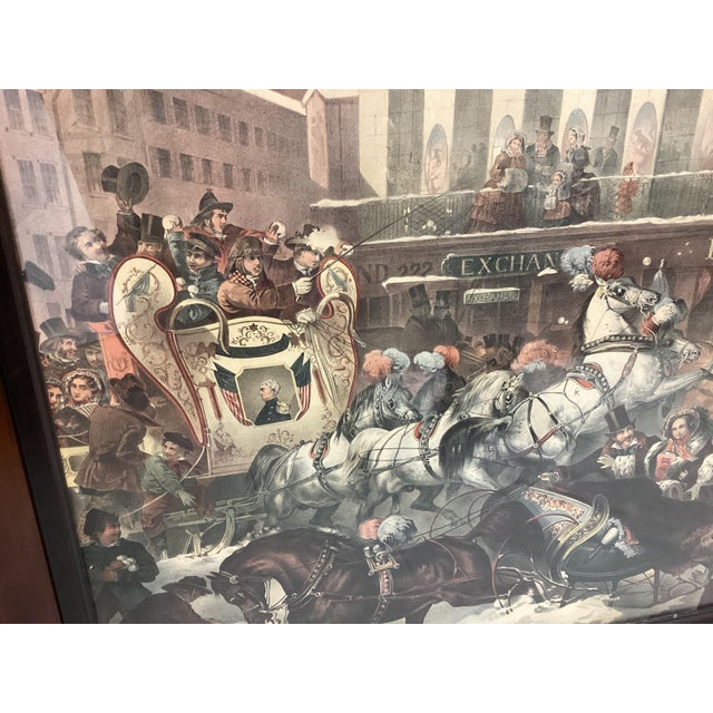 Antique Lithograph by Thomas Benecke, Sleighing in New York, 1855 Framed For Sale In New York - Image 6 of 8