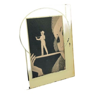 1920s Art Deco Reverse Yellow & Silver Painted Glass Picture Frame 4.5 X 6 Picture Frame For Sale