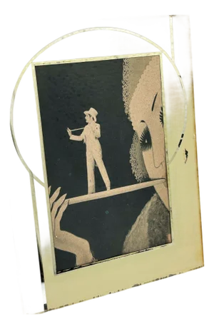 1920s Art Deco Reverse Yellow & Silver Painted Glass Picture Frame 4.5 X 6 Picture Frame