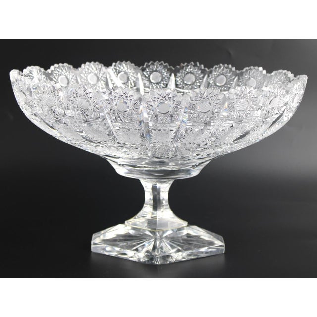 Traditional Vintage Bohemian Czech Cut Crystal Footed Centerpiece, Large Brilliant & Heavy For Sale - Image 3 of 11
