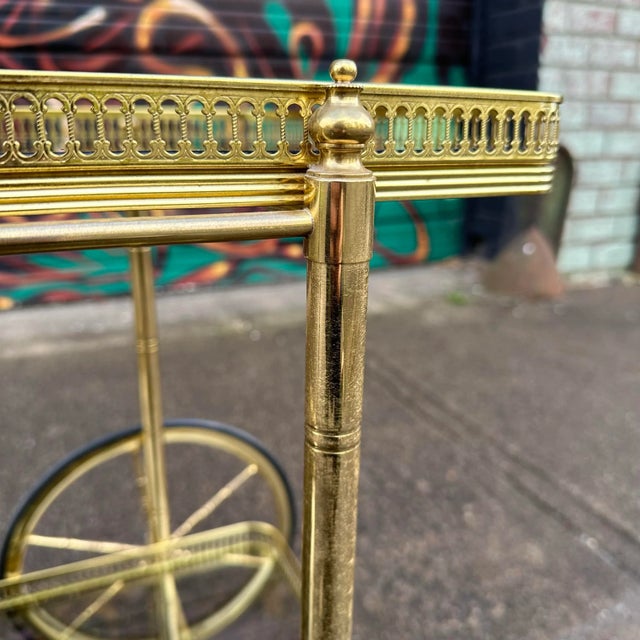 Maison Jansen Style Two Tiered Brass Bar Cart Hollywood Regency For Sale - Image 10 of 12