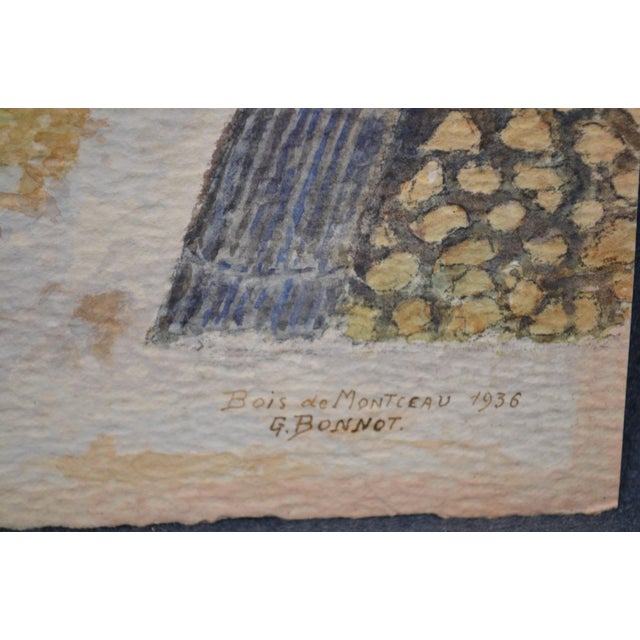 French French School, 20th Century "Bois De Montceau" Watercolor Signed G. Bonnot and Dated 1936 For Sale - Image 3 of 8
