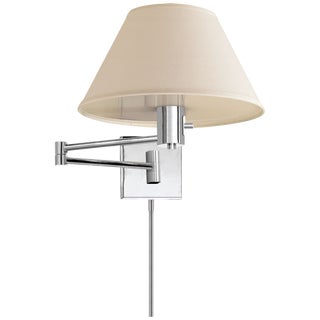 Visual Comfort Signature Classic Swing Arm Wall Lamp in Polished Nickel with Linen Shade For Sale