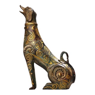 Late 19th Century Gilt Bronze Dog Figurine With Inscriptions For Sale