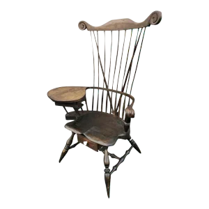 Museum Grade Sculpted Tall Oak 2-Drawer Windsor Writing Chair Desk, C.1890s