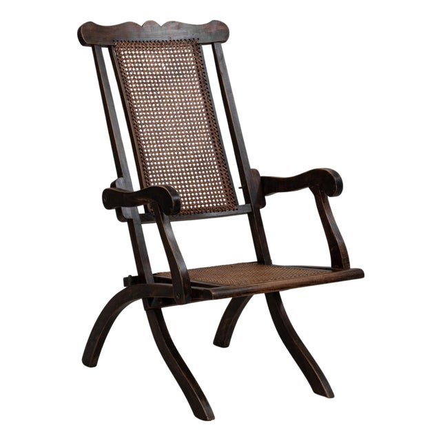 1900s French Wooden Folding Armchair With Cane Back For Sale