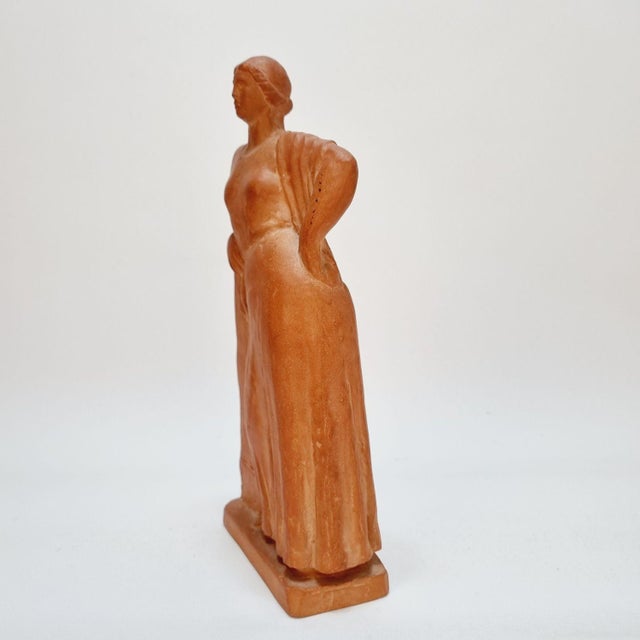 Standing Female Terracotta Figure Leaning on a Pillar by Pál Pátzay, 1970s For Sale - Image 6 of 11