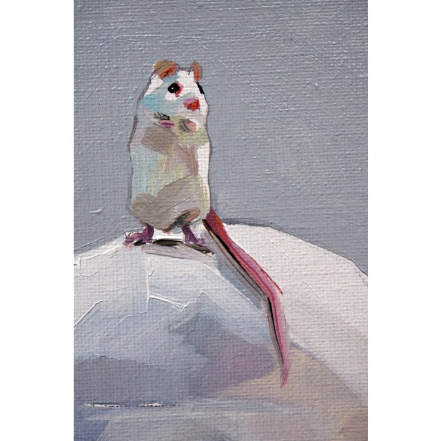 Contemporary Unexpected Links by Ale Casanova | Oil on linen Woman holding a skull with a mouse on top. For Sale - Image 3 of 3
