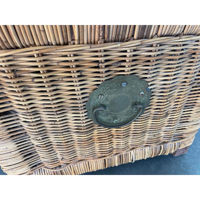 Vintage Wicker Trunk, Storage Chest, Campaign, Regency, Boho For Sale In Naples, FL - Image 6 of 11