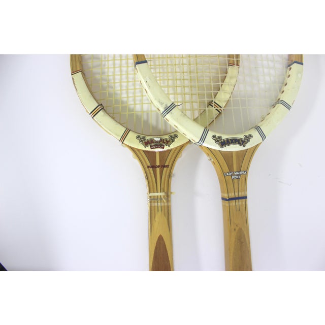 Curated Set of Antique Sport Tennis Rackets for Designer Decorating Wood Racquet Set of Two Sports Equipment Memorabilia For Sale - Image 6 of 8