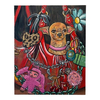 Contemporary Lap Dog Oil Painting on Canvas by Lindsey Kircher For Sale