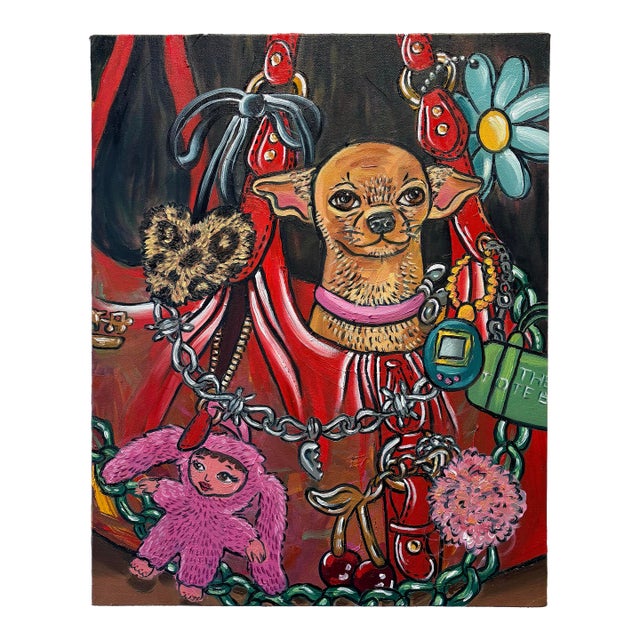 Contemporary Lap Dog Oil Painting on Canvas by Lindsey Kircher For Sale