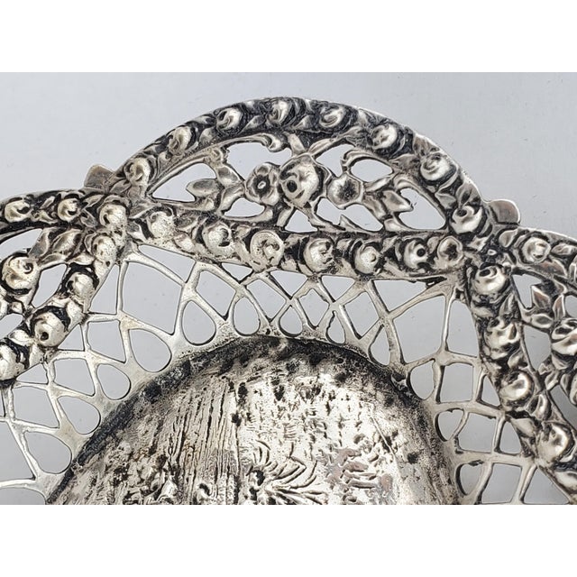 Antique 1910s Austrian 800 Silver Repoussé Tray With Cherubs & Openwork Floral Border For Sale - Image 9 of 12