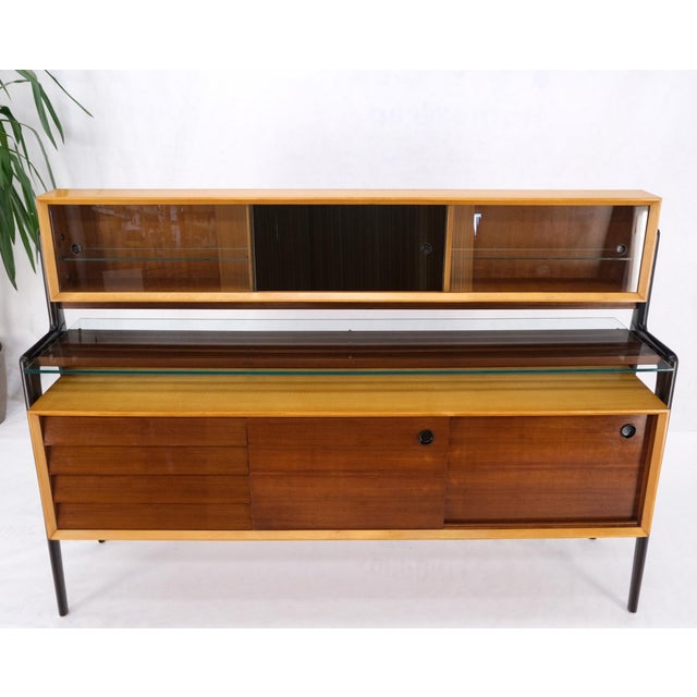 Mid-Century Modern Bi Level Long Credenza Server Dresser Cabinet Ebonized Legs For Sale - Image 18 of 18