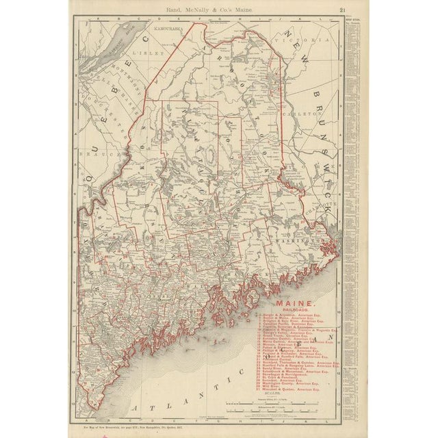 Antique Map of Maine, The Pine Tree State from Rand McNally, 1899 For Sale - Image 11 of 11