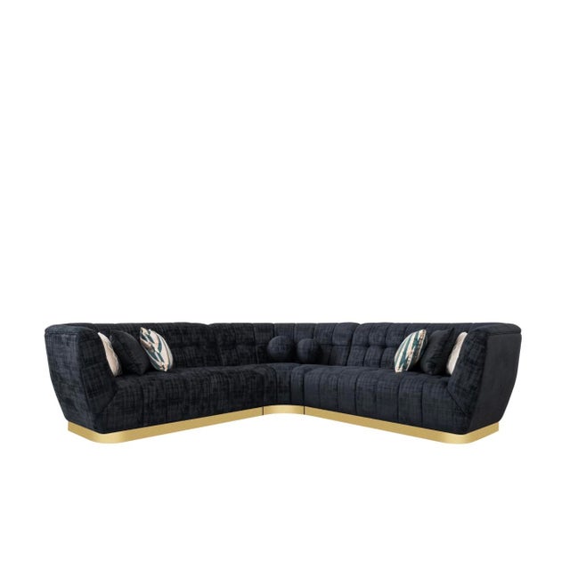 Early 21st Century Vittoria Luxe Black Chenille Curved Sectional Sofa For Sale - Image 5 of 7