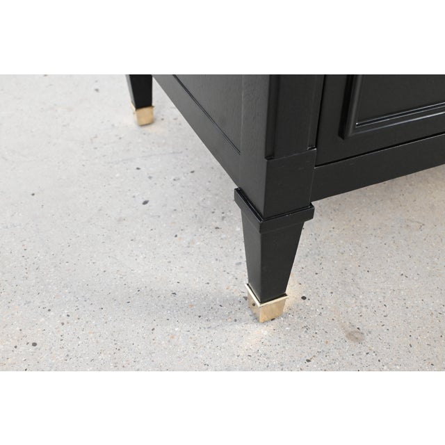French Louis XVI Style Black Lacquered Highboy With Brass Hardware | Newly Refinished For Sale - Image 15 of 18