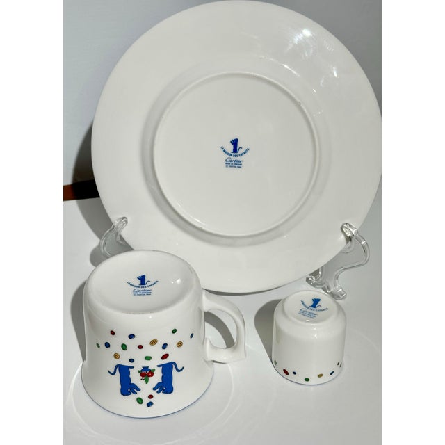 Vintage Cartier La Maison Des Enfants Porcelain Child’s Dining Set – Panther Motif – 1988 For Sale - Image 9 of 12