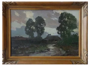 Alfejs Bromults, Road to the Home at Summer Evening, 1973, Oil on Cardboard