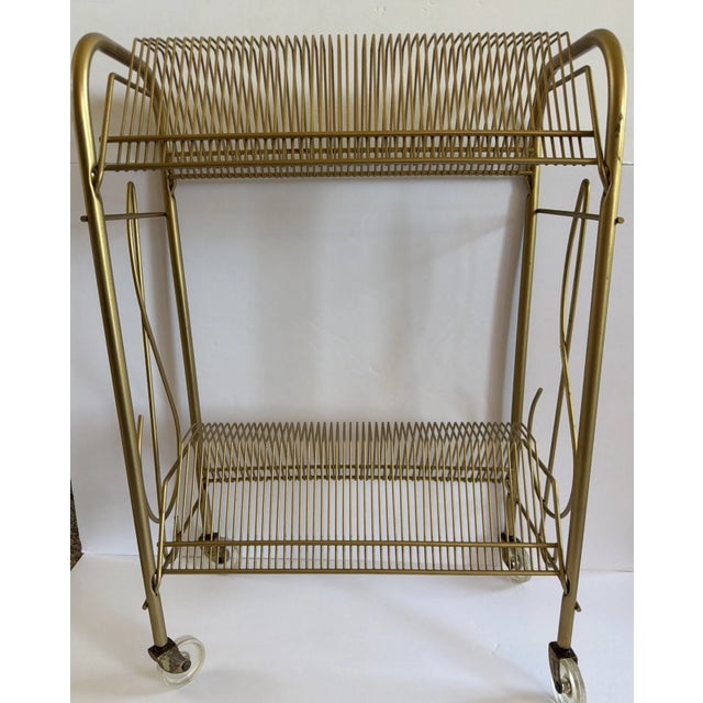 Mid-Century Modern Vintage MCM Gold Metal Two Tier Record Rack Holder For Sale - Image 3 of 6