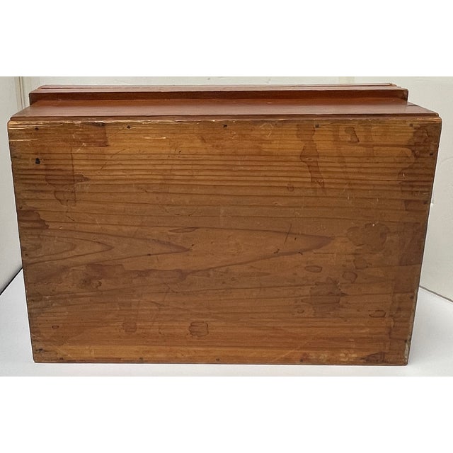 Brown Antique Japanese Lidded Wooden Storage Box With Calligraphy For Sale - Image 8 of 9