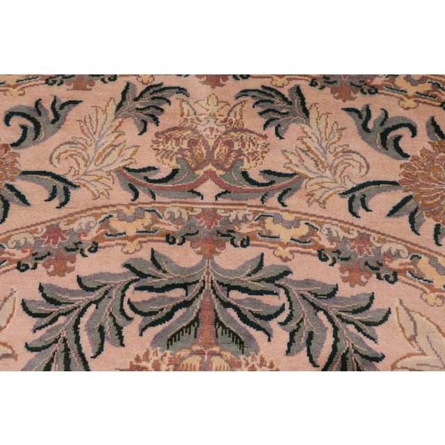 1990s Floral 1990's Pak-Persian Tan/Green Wool Round Rug- 8'2'' X 8'2'' For Sale - Image 5 of 9