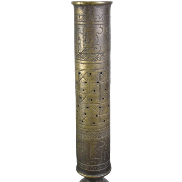 Solid Turkish Brass Candle Holder With Hand Etched Patterns 1 For Sale - Image 4 of 8