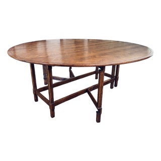 Vintage Large Oak Parquet Top Drop Leaf Dining Table For Sale