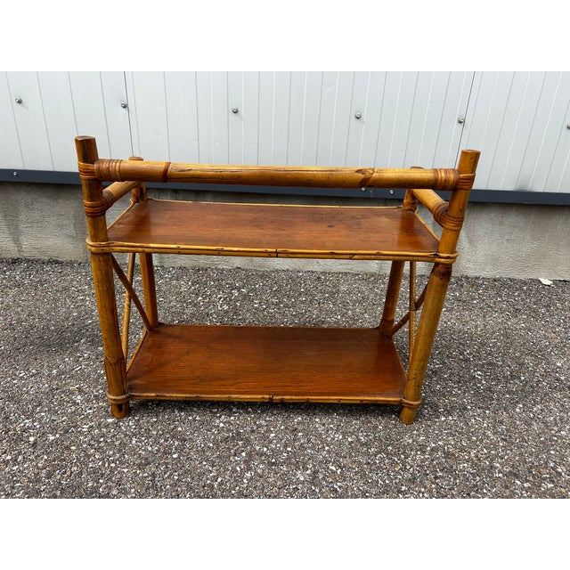 Wood Vintage Rattan Shelf on Legs, 1970s For Sale - Image 7 of 9