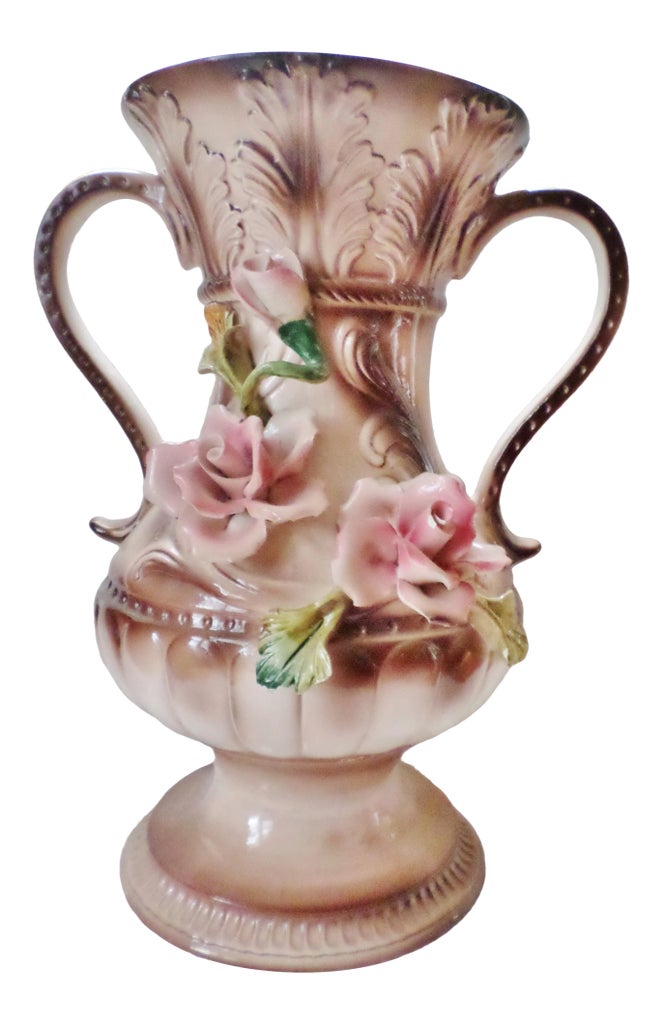 Vintage Italian Amphora Capodimonte Double Handled Vase Urn With
