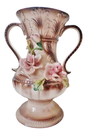 Vintage Italian Amphora Capodimonte Double Handled Vase Urn With Roses
