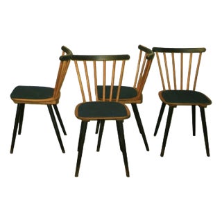 Mid-Century Dining Chairs with Splayed Legs and Petrol Blue Seats, Set of 4 For Sale