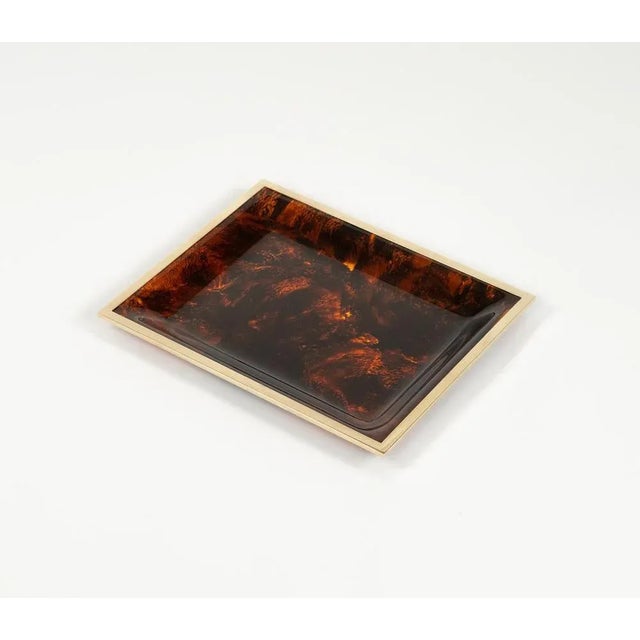 Serving Tray in Faux Tortoiseshell and Brass in the style of Christian Dior Style, Italy, 1970s For Sale - Image 3 of 13