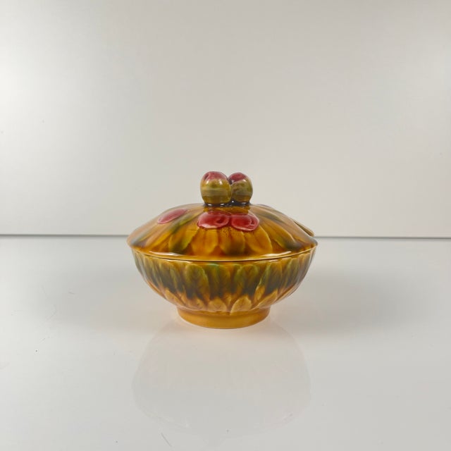 1970s Cherry Slipware Sugar Bowl from Sarreguemines, 1970s For Sale - Image 5 of 10