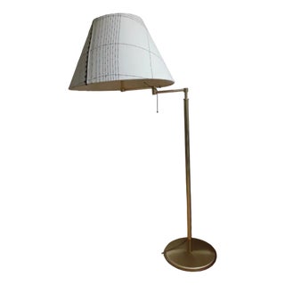 Vintage German Height-Adjustable Swivel Floor Lamp in Brass with Handmade Fabric Shade from Holtkötter For Sale
