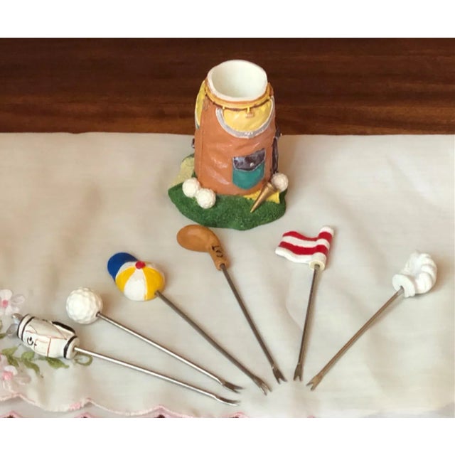 Vintage Adorable 6 Piece Pickle Fork Set With Golf Bag Ceramic - Set of 7 For Sale In Los Angeles - Image 6 of 8